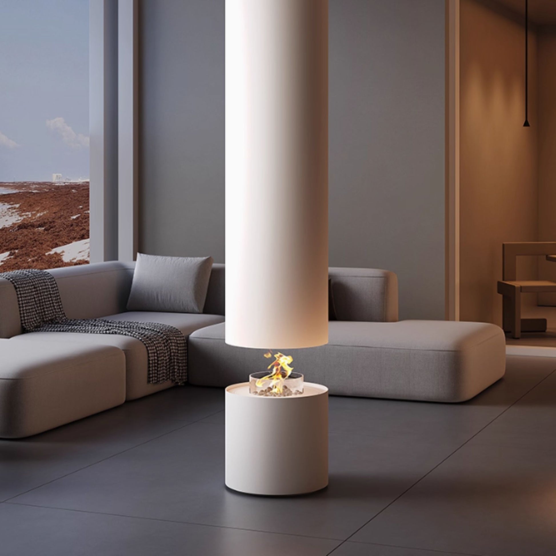 Glacier-Vert Hanging Fireplace White