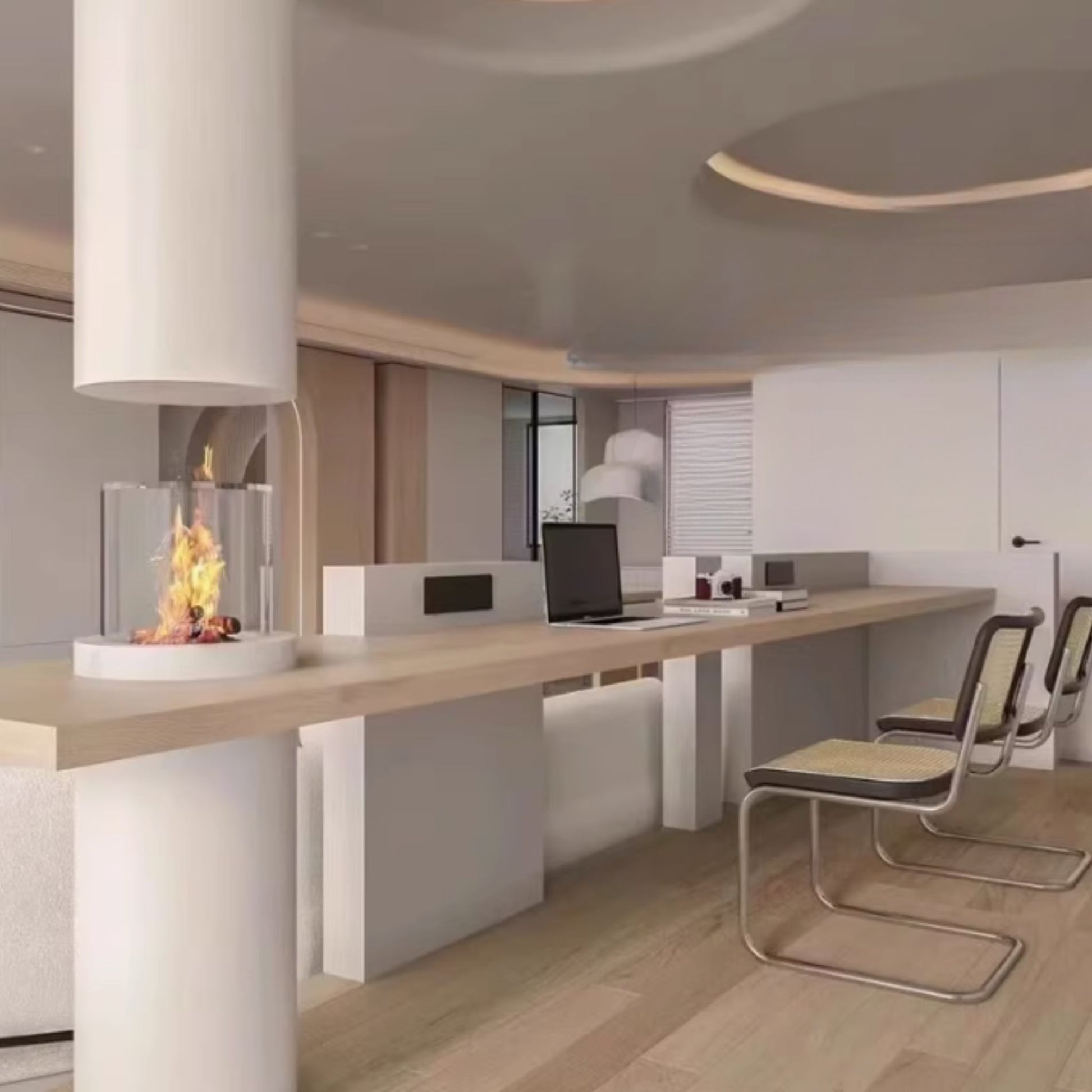 Glacier-Vert Hanging Fireplace White