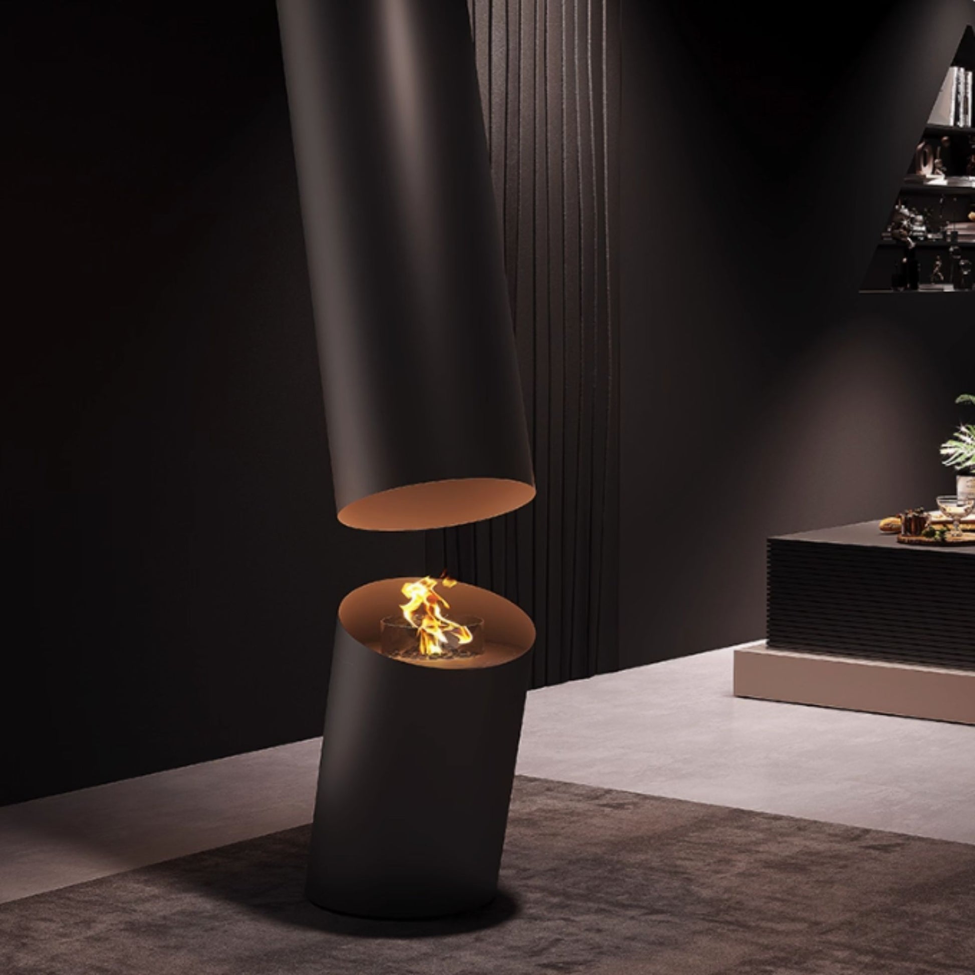 Glacier Hanging Fireplace Black